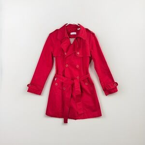 Ben‎ Sherman Women's Red Trench Coat Size Small Classic Belted Cotton Jacket